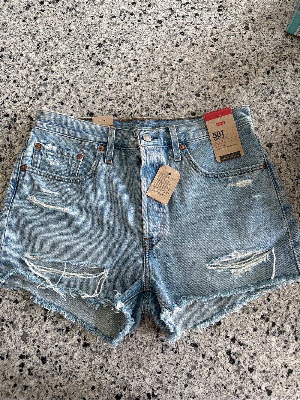 Levi's Light Blue Distressed Denim Shorts